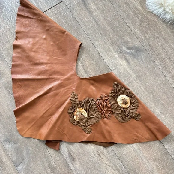 Handmade Vinatge Soft Brown Leather with Ceramic detail Poncho Topper - Picture 16 of 16
